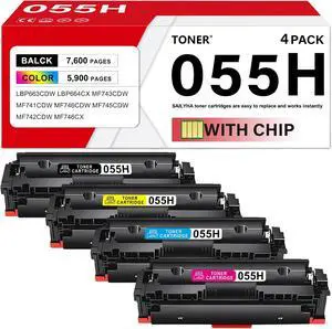 055 055H Toner Cartridge Set with Display Capacity Chip - 4 Pack Replacement for Canon 055H 055 Toner Compatible with Color ImageClass MF743Cdw MF741Cdw MF745Cdw MF746Cdw Printers 055 055H Toner Cartridge Set with Display Capacity Chip - 4 Pack Replacement for Canon 055H 055 Toner Compatible with Color ImageClass MF743Cdw MF741Cdw MF745Cdw MF746Cdw Printers