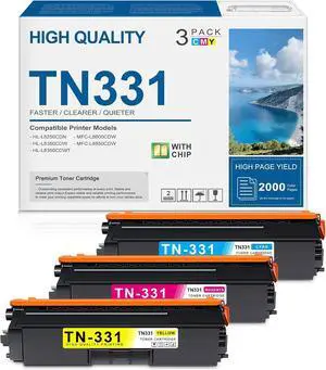 TN331 Toner Cyan Magenta Yellow Cartridge 3-Pack TN331C TN331M TN331Y Toner TN331 Toner Cyan Magenta Yellow Cartridge 3-Pack TN331C TN331M TN331Y Toner