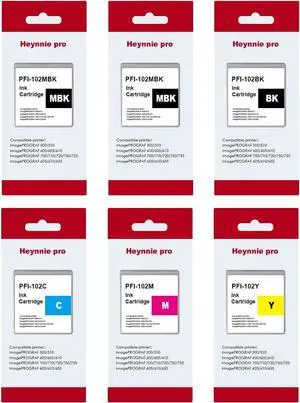 PFI-102 PFI 102 Ink Cartridge Replacement for Canon PFI-102MBK PFI-102BK PFI-102C PFI-102M PFI-102Y for ImagePrograf IPF500 IPF510 IPF600 IPF605 IPF650 IPF700 IPF765 Printer (6 Pack, 2 MBK BK C M Y) PFI-102 PFI 102 Ink Cartridge Replacement for Canon PFI-102MBK PFI-102BK PFI-102C PFI-102M PFI-102Y for ImagePrograf IPF500 IPF510 IPF600 IPF605 IPF650 IPF700 IPF765 Printer (6 Pack, 2 MBK BK C M Y)