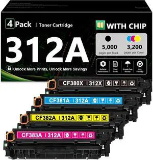 Replacement for HP 312A Toner Cartridges 4 Pack (B/C/M/Y) Replacement for HP 312A Toner Cartridges 4 Pack (B/C/M/Y)