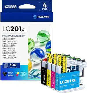LC201XL LC201 Ink Cartridges Replacement for Brother Printer LC203 LC201 XL Ink Cartridges High Yield Work With MFC-4320DW MFC-J460DW MFC-J480DW MFC-J485DW MFC-J680DW MFC-J885DW (4-Pack, BK/C/M/Y) LC201XL LC201 Ink Cartridges Replacement for Brother Printer LC203 LC201 XL Ink Cartridges High Yield Work With MFC-4320DW MFC-J460DW MFC-J480DW MFC-J485DW MFC-J680DW MFC-J885DW (4-Pack, BK/C/M/Y)