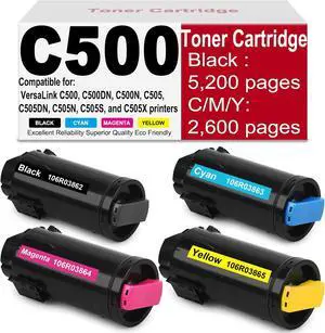 Compatible with C500 C505 Toner 4-Pack CMYK, High pages13K Compatible with C500 C505 Toner 4-Pack CMYK, High pages13K