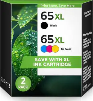 65XL 65 Ink Cartridges Black/Color Combo Pack for Envy 5055 DeskJet 3755 Compatible for HP 65XL 65 XL HP65 Ink Cartridge for HP Printers for Envy 5000 5052 DeskJet 3700 3772 2652 2600 Printer, 2-Pack 65XL 65 Ink Cartridges Black/Color Combo Pack for Envy 5055 DeskJet 3755 Compatible for HP 65XL 65 XL HP65 Ink Cartridge for HP Printers for Envy 5000 5052 DeskJet 3700 3772 2652 2600 Printer, 2-Pack