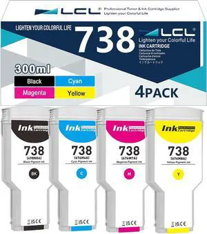 LCL 738 Ink Cartridges (300ml X 4, Black Magenta Cyan Yellow), 738XL Ink Cartridge Replacement for HP 738 Ink Cartridge for DesignJet T850 & T950 Wide Format Printer (498N8A 676M6A 676M7A 676M8A) LCL 738 Ink Cartridges (300ml X 4, Black Magenta Cyan Yellow), 738XL Ink Cartridge Replacement for HP 738 Ink Cartridge for DesignJet T850 & T950 Wide Format Printer (498N8A 676M6A 676M7A 676M8A)