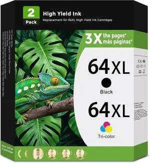 64XL Ink Cartridges Replacement for HP 64 XL Black Color Combo Pack for HP64 HP64XL with Printer Envy Photo 7858 7855 7120 7155 7158 7164 6255 6252 6232 7100 Inspire 7955e 7958e 7255e Tango 64XL Ink Cartridges Replacement for HP 64 XL Black Color Combo Pack for HP64 HP64XL with Printer Envy Photo 7858 7855 7120 7155 7158 7164 6255 6252 6232 7100 Inspire 7955e 7958e 7255e Tango