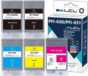 LCL Compatible Pigment Ink Cartridge Replacement for Canon PFI030 PFI-030 PFI-031 PFI-030MBK PFI-030BK PFI-030C PFI-031M PFI-030Y for ImagePrograf TM-240 ImagePrograf TM-340 Printer (5-Pack KCMYMBK) LCL Compatible Pigment Ink Cartridge Replacement for Canon PFI030 PFI-030 PFI-031 PFI-030MBK PFI-030BK PFI-030C PFI-031M PFI-030Y for ImagePrograf TM-240 ImagePrograf TM-340 Printer (5-Pack KCMYMBK)