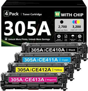 305A Black, Cyan, Magenta, Yellow Toner Printer Cartridges 4 Pack 305A Black, Cyan, Magenta, Yellow Toner Printer Cartridges 4 Pack