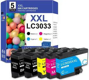 LC3033 XXL Ink Cartridges 5-Pack Super High-Yield Replacement for Brother LC3033 XXL Ink Cartridges 5-Pack Super High-Yield Replacement for Brother