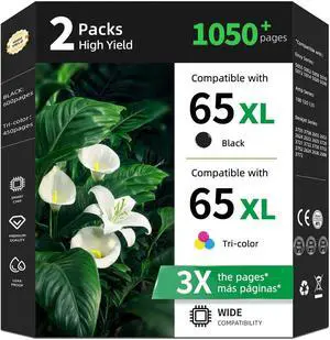 65XL Ink Cartridges Replacement for HP 65 XL Black Color Combo Pack for HP65 HP65XL with Printer Deskjet 3755 3758 3772 3752 3720 3722 2600 2622 2652 2655 2624 2635 2640 Envy 5055 5000 5070 5052 5010 65XL Ink Cartridges Replacement for HP 65 XL Black Color Combo Pack for HP65 HP65XL with Printer Deskjet 3755 3758 3772 3752 3720 3722 2600 2622 2652 2655 2624 2635 2640 Envy 5055 5000 5070 5052 5010