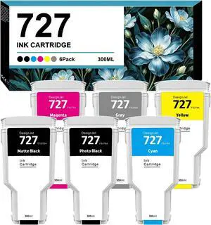 YOUEXPERT 727XL Ink Cartridges Replacement for HP 727 C1Q12A F9J79A F9J76A F9J77A F9J78A F9J80A Ink Cartridges for DesignJet T920 T930 T1500 T1530 T2500 T2530 (300ML, 6 Pack) YOUEXPERT 727XL Ink Cartridges Replacement for HP 727 C1Q12A F9J79A F9J76A F9J77A F9J78A F9J80A Ink Cartridges for DesignJet T920 T930 T1500 T1530 T2500 T2530 (300ML, 6 Pack)