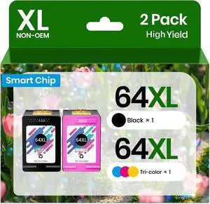 64 64XL Ink Cartridges Combo Pack Replacement for HP 64 XL HP64 Black/Color 64 64XL Ink Cartridges Combo Pack Replacement for HP 64 XL HP64 Black/Color