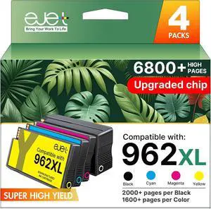 ejet 962 XL for HP 962XL Ink Cartridges Combo Pack Replacement for HP 962 Ink Cartridges HP962XL Work for Office Jet Pro 9010 9015 9025 9020 9018 Printer, 962XL Black and 962 Color Combo Pack, 4 Pack ejet 962 XL for HP 962XL Ink Cartridges Combo Pack Replacement for HP 962 Ink Cartridges HP962XL Work for Office Jet Pro 9010 9015 9025 9020 9018 Printer, 962XL Black and 962 Color Combo Pack, 4 Pack