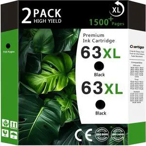 63XL High Yield Ink Cartridges Combo Pack Compatible for HP 63XL 63 Replacement for HP Envy 4510 4511 4512 OfficeJet 3830 3831 3832 Deskjet 1110 1111 2130 Series Printers(2-Black) 63XL High Yield Ink Cartridges Combo Pack Compatible for HP 63XL 63 Replacement for HP Envy 4510 4511 4512 OfficeJet 3830 3831 3832 Deskjet 1110 1111 2130 Series Printers(2-Black)