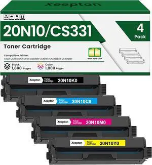 CS331 CX331 Toner Cartridge (With Chip) Replacement for Lexmark 20N10 20N10K0 20N10C0 20N10M0 20N10Y0 Toner Cartridge for CS331 CX331 CS431 CX431 CS331dw Series Laser Printer, 20N10 4-Color Combo Pack CS331 CX331 Toner Cartridge (With Chip) Replacement for Lexmark 20N10 20N10K0 20N10C0 20N10M0 20N10Y0 Toner Cartridge for CS331 CX331 CS431 CX431 CS331dw Series Laser Printer, 20N10 4-Color Combo Pack