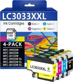 LC3033XXL LC3033 Ink Cartridges 4 Pack BK/C/M/Y Replacement for Brother LC3033XXL LC3033 Ink Cartridges 4 Pack BK/C/M/Y Replacement for Brother