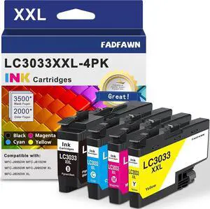 LC3033XXL LC3033 BK/C/M/Y Ink Cartridges Super High Yield (4-Pack) - Replacement for Brother LC3033 LC3035 Ink Cartridges Work with MFC-J995DW MFC-J815DW MFC-J805DW MFC-J995DW XL MFC-J805DW XL Printer LC3033XXL LC3033 BK/C/M/Y Ink Cartridges Super High Yield (4-Pack) - Replacement for Brother LC3033 LC3035 Ink Cartridges Work with MFC-J995DW MFC-J815DW MFC-J805DW MFC-J995DW XL MFC-J805DW XL Printer