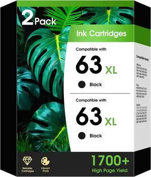63XL 63 Black Ink Cartridge, Replacement for HP63XL Black Ink 63 XL Work for HP Envy 4520 Office jet 3830 4650 5255 5200 5258 4655 4512 4510 Desk jet 1112 3630 2132 3632 2130 3631 5252 Printer 2 Pack 63XL 63 Black Ink Cartridge, Replacement for HP63XL Black Ink 63 XL Work for HP Envy 4520 Office jet 3830 4650 5255 5200 5258 4655 4512 4510 Desk jet 1112 3630 2132 3632 2130 3631 5252 Printer 2 Pack