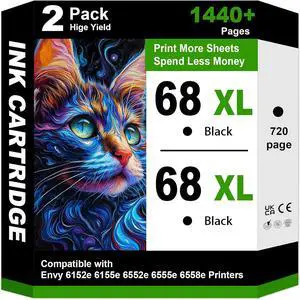 2 Pack 68xl 68e 68 Black Ink Cartridge Use for Envy 6152e 6155e 6552e 6555e 6558e Printers (7FP21TN) 2 Pack 68xl 68e 68 Black Ink Cartridge Use for Envy 6152e 6155e 6552e 6555e 6558e Printers (7FP21TN)