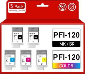 PFI-120 Pigment Ink Cartridge 130ml 5Pack Replacement for Canon PFI-120 Compatible with Canon ImagePrograf TM-300 TM-305 TM-200 TM-205 Printers (Matte Black, Black, Cyan, Magenta, Yellow) PFI-120 Pigment Ink Cartridge 130ml 5Pack Replacement for Canon PFI-120 Compatible with Canon ImagePrograf TM-300 TM-305 TM-200 TM-205 Printers (Matte Black, Black, Cyan, Magenta, Yellow)