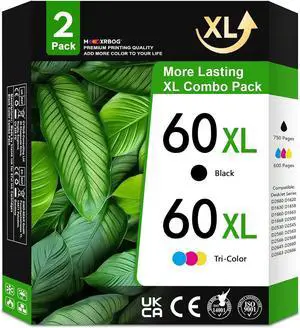 60XL Ink Cartridges High Yield (2-Pack,1Black/1Tri-Color) Compatible for 60Ink 60XL Ink Cartridge Replacement for DeskJet D1660 D2500 D5560 F2400 F4200 F4580 Envy 100 110 120 PhotoSmart C4600 Printer 60XL Ink Cartridges High Yield (2-Pack,1Black/1Tri-Color) Compatible for 60Ink 60XL Ink Cartridge Replacement for DeskJet D1660 D2500 D5560 F2400 F4200 F4580 Envy 100 110 120 PhotoSmart C4600 Printer