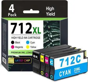 712 712xl Ink Cartridges 4-Pack (Black/Cyan/Magenta/Yellow), High Yield Replacement for HP 712 712XL 3ED27A 3ED28A 3ED29A 3ED30A, Fits DesignJet T210 T230 T250 T630 T650 Studio Plotter Printer 712 712xl Ink Cartridges 4-Pack (Black/Cyan/Magenta/Yellow), High Yield Replacement for HP 712 712XL 3ED27A 3ED28A 3ED29A 3ED30A, Fits DesignJet T210 T230 T250 T630 T650 Studio Plotter Printer