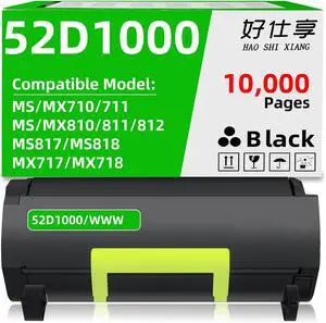 52D1000 62D1000 521H 621H Black Toner Cartridge Compatible with Lexmark MS710 MS711 MS810 MS811 MS812 MX710 MX711 MX810 MX811 MX812 MS817 MS818 MX717 MX718 Printer (52D1000-10000Pages) 52D1000 62D1000 521H 621H Black Toner Cartridge Compatible with Lexmark MS710 MS711 MS810 MS811 MS812 MX710 MX711 MX810 MX811 MX812 MS817 MS818 MX717 MX718 Printer (52D1000-10000Pages)