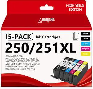 PGI-250XL CLI-251XL Ink Cartridge High Yield 5 Pack Replacement for Canon 250 251 XL Work with PIXMA MX922 IX6820 IP8720 MX920 MG5520 MG5500 MG7520 IP7220 MG6620 MG6320 MG7120(PGBK Black Color) PGI-250XL CLI-251XL Ink Cartridge High Yield 5 Pack Replacement for Canon 250 251 XL Work with PIXMA MX922 IX6820 IP8720 MX920 MG5520 MG5500 MG7520 IP7220 MG6620 MG6320 MG7120(PGBK Black Color)