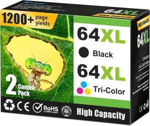 64XL Black and Tri-Color Ink Cartridges 2 Pack: 64 XL Ink Cartridges High Yield Compatible Replacement for HP 64XL HP64 Work with Envy Photo 7855 7155 6255 7858 7275 7132 Tango Tango X Series Printer 64XL Black and Tri-Color Ink Cartridges 2 Pack: 64 XL Ink Cartridges High Yield Compatible Replacement for HP 64XL HP64 Work with Envy Photo 7855 7155 6255 7858 7275 7132 Tango Tango X Series Printer