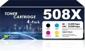 508X Toner Cartridges Set, 4-Pack High Yield (Black Cyan Magenta Yellow) 508X Toner Cartridges Set, 4-Pack High Yield (Black Cyan Magenta Yellow)