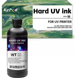 UV Ink for Hard Materials White 500ML with UV Printer for EPN XP600 TX800 DX5 DX6 DX7 DX10 i1600 i3200 L805 1390 printhead Compatible for Acrylic Wood etc UV Ink for Hard Materials White 500ML with UV Printer for EPN XP600 TX800 DX5 DX6 DX7 DX10 i1600 i3200 L805 1390 printhead Compatible for Acrylic Wood etc