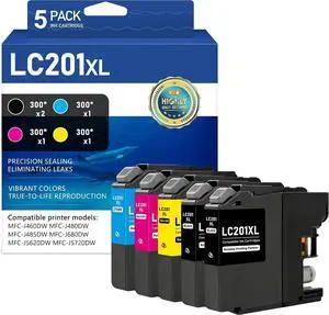 LC201XL Ink Cartridges 5-Pack (2Bk/1C/1M/1Y) Compatible LC201BK LC201C LC201M LC201Y Replacement for Brother LC201 LC203 XL to use with MFC-J480DW MFC-J880DW MFC-J4420DW MFC-J680DW MFC-J885DW Printer LC201XL Ink Cartridges 5-Pack (2Bk/1C/1M/1Y) Compatible LC201BK LC201C LC201M LC201Y Replacement for Brother LC201 LC203 XL to use with MFC-J480DW MFC-J880DW MFC-J4420DW MFC-J680DW MFC-J885DW Printer