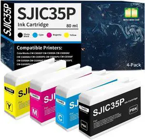 SJIC35P Ink Cartridge with Chip Remanufactured for SJIC35P-PBK SJIC35P-C SJIC35P-M SJIC35P-Y for ColorWorks CW-6000Au CW-6000Pu CW-6500Au CW-6500Pu Inkjet Matte Label Printer Ink (4-Pack, PBK/C/M/Y) SJIC35P Ink Cartridge with Chip Remanufactured for SJIC35P-PBK SJIC35P-C SJIC35P-M SJIC35P-Y for ColorWorks CW-6000Au CW-6000Pu CW-6500Au CW-6500Pu Inkjet Matte Label Printer Ink (4-Pack, PBK/C/M/Y)