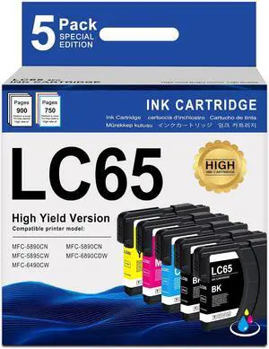 MOLIMER LC65 Ink Cartridges 5 Pack - Compatible Replacement for Brother LC65BK LC65C LC65M LC65Y Ink with Brother MFC5890CN MFC6490CW MFC5895CW MFC6890CDW Printers (2Black+1Cyan+1Magenta+1Yellow) MOLIMER LC65 Ink Cartridges 5 Pack - Compatible Replacement for Brother LC65BK LC65C LC65M LC65Y Ink with Brother MFC5890CN MFC6490CW MFC5895CW MFC6890CDW Printers (2Black+1Cyan+1Magenta+1Yellow)