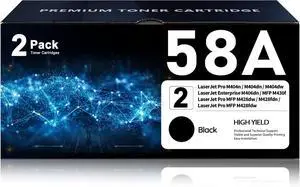 58A Toner Cartridge Black 2 Pack (with Chip) CF258A Compatible with HP 58 a 58A Toner Cartridge Black 2 Pack (with Chip) CF258A Compatible with HP 58 a