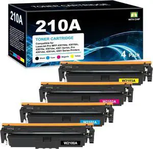 High Yield 210A Toner Cartridges with Chip, 4-Pack BK/C/M/Y Compatible with HP Color LaserJet Pro 4201dn 4201dw MFP 4301dw 4301fdn 4301fdw Printer High Yield 210A Toner Cartridges with Chip, 4-Pack BK/C/M/Y Compatible with HP Color LaserJet Pro 4201dn 4201dw MFP 4301dw 4301fdn 4301fdw Printer