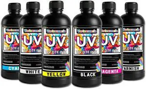 UV DTF Ink 500ml x 6 for UV DTF Printer Compatible for Ep XP600 TX800 i1600 i3200 L805 1390 DX5 DX6 DX7 DX10-Printing on A B Films for Sticker Printers (CMYKWV) UV DTF Ink 500ml x 6 for UV DTF Printer Compatible for Ep XP600 TX800 i1600 i3200 L805 1390 DX5 DX6 DX7 DX10-Printing on A B Films for Sticker Printers (CMYKWV)
