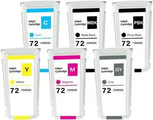 Compatible for HP 72 Ink Cartridges, Latest Upgrade 6-Pack 130ml Compatible for HP 72 Ink Cartridges, Latest Upgrade 6-Pack 130ml