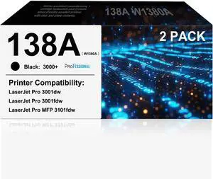 138A Toner Cartridges Black 2PK High Yield Replacement for HP 138A W1380A W1380X Compatible with HP Laser Jet Pro 3001fdw 3001dw MFP 3101fdw Printer 138A Toner Cartridges Black 2PK High Yield Replacement for HP 138A W1380A W1380X Compatible with HP Laser Jet Pro 3001fdw 3001dw MFP 3101fdw Printer