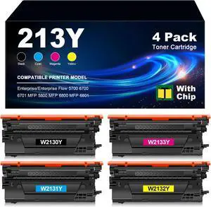 Extra High Capacity 213Y Toner Cartridge Remanufactured Replacement for 213 W2130Y W2131Y W2132Y W2133Y 213A 213X for HP Color LaserJet Enterprise 5700 6700 6701 MFP 5800 6800 6801 Printer (BK/C/Y/M) Extra High Capacity 213Y Toner Cartridge Remanufactured Replacement for 213 W2130Y W2131Y W2132Y W2133Y 213A 213X for HP Color LaserJet Enterprise 5700 6700 6701 MFP 5800 6800 6801 Printer (BK/C/Y/M)
