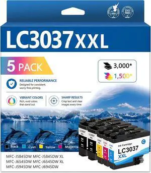 LC3037 XXL Super High-Yield Ink Cartridge (5-Pack) Replacement for Brother LC3037XXL LC3037 LC3037BK Ink Cartridge Compatible with MFC-J6945DW MFC-J5845DW MFC-J6545DW MFC-J5945DW Printers LC3037 XXL Super High-Yield Ink Cartridge (5-Pack) Replacement for Brother LC3037XXL LC3037 LC3037BK Ink Cartridge Compatible with MFC-J6945DW MFC-J5845DW MFC-J6545DW MFC-J5945DW Printers