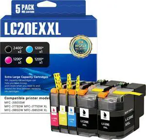 SFINK LC20EXXL Ink Cartridge Set 5-Pack Super High-Yield Replacement for Brother LC20E LC20EBK LC20EC LC20EM LC20EY Compatible with MFC-J5920DW MFC-J775DW MFC-J985DW Printer SFINK LC20EXXL Ink Cartridge Set 5-Pack Super High-Yield Replacement for Brother LC20E LC20EBK LC20EC LC20EM LC20EY Compatible with MFC-J5920DW MFC-J775DW MFC-J985DW Printer