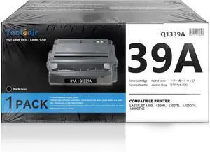 39A High Yield Black Toner Cartridge 1-Pack, Q1339A Replacement for HP 39A Q1339A Q1339, Compatible with LaserJet 4300 4300dtn 4300dtns 4300dtnsl 4300n 4300tn Printer 39A High Yield Black Toner Cartridge 1-Pack, Q1339A Replacement for HP 39A Q1339A Q1339, Compatible with LaserJet 4300 4300dtn 4300dtns 4300dtnsl 4300n 4300tn Printer
