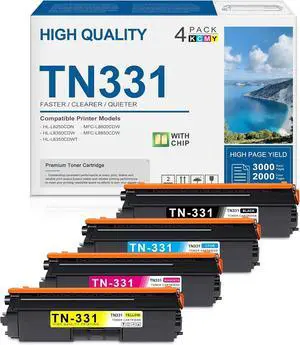 TN-331 TN331 Toner Cartridge Set Black Cyan Magenta Yellow 4-Pack Toner TN-331 TN331 Toner Cartridge Set Black Cyan Magenta Yellow 4-Pack Toner
