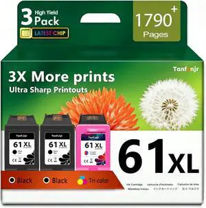 61XL Ink Cartridge Combo Pack, High Yield Replacement for HP Ink 61 61XL for Envy 4500 5530, DeskJet 1000 1010 1050 1510 2050 2510 2540 2620 4630 Printer, 3 Pack (2 Black, 1 Tri-Color) 61XL Ink Cartridge Combo Pack, High Yield Replacement for HP Ink 61 61XL for Envy 4500 5530, DeskJet 1000 1010 1050 1510 2050 2510 2540 2620 4630 Printer, 3 Pack (2 Black, 1 Tri-Color)