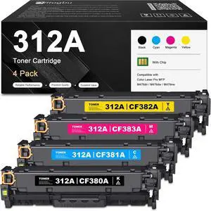 312A Toner Cartridges 4 Pack - CF380A CF381A CF382A CF383A Replacement for HP 312A Toner, Compatible with Pro MFP M476dn M476dw M476nw Printer, (1BK/1C/1Y/1M) 312A Toner Cartridges 4 Pack - CF380A CF381A CF382A CF383A Replacement for HP 312A Toner, Compatible with Pro MFP M476dn M476dw M476nw Printer, (1BK/1C/1Y/1M)