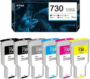 730 Ink Cartridge Set Replacement for HP 730 P2V68A P2V69A P2V70A P2V71A P2V72A P2V73A for DesignJet T1600 T1700 T2600 Printers (6-Pack, 300ml) 730 Ink Cartridge Set Replacement for HP 730 P2V68A P2V69A P2V70A P2V71A P2V72A P2V73A for DesignJet T1600 T1700 T2600 Printers (6-Pack, 300ml)