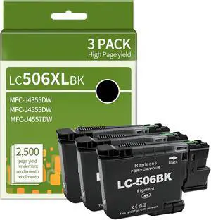 3 Pack LC506 Black Ink Cartridges Replacment for Brother LC506 LC506XL LC506XXL Series Inks Compatible with Brother INKvestment 4355, 4555, 4557 Printer 3 Pack LC506 Black Ink Cartridges Replacment for Brother LC506 LC506XL LC506XXL Series Inks Compatible with Brother INKvestment 4355, 4555, 4557 Printer