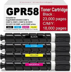 Compatible GPR-58 Toner 4-Pack Reman for Canon C256/C356 Compatible GPR-58 Toner 4-Pack Reman for Canon C256/C356