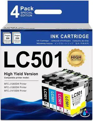 MOLIMER LC501 Ink Ccartridges Replacement for Brother LC501 Ink Cartridges LC501XL LC501 Ink Works with MFC-J1360DW MFC-J1410DW MFC-J1260W (4 Pack, Black/Cyan/Magenta/Yellow) MOLIMER LC501 Ink Ccartridges Replacement for Brother LC501 Ink Cartridges LC501XL LC501 Ink Works with MFC-J1360DW MFC-J1410DW MFC-J1260W (4 Pack, Black/Cyan/Magenta/Yellow)