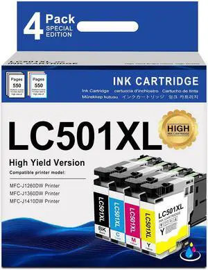 MOLIMER LC501XL Ink Cartridges 4 Pack Replacement for Brother LC501XL LC501 Ink Use for MFC-J1360DW MFCJ1360DW MFC-J1260DW MFC-J1410DW Printers (LC501XL BK/C/M/Y) MOLIMER LC501XL Ink Cartridges 4 Pack Replacement for Brother LC501XL LC501 Ink Use for MFC-J1360DW MFCJ1360DW MFC-J1260DW MFC-J1410DW Printers (LC501XL BK/C/M/Y)